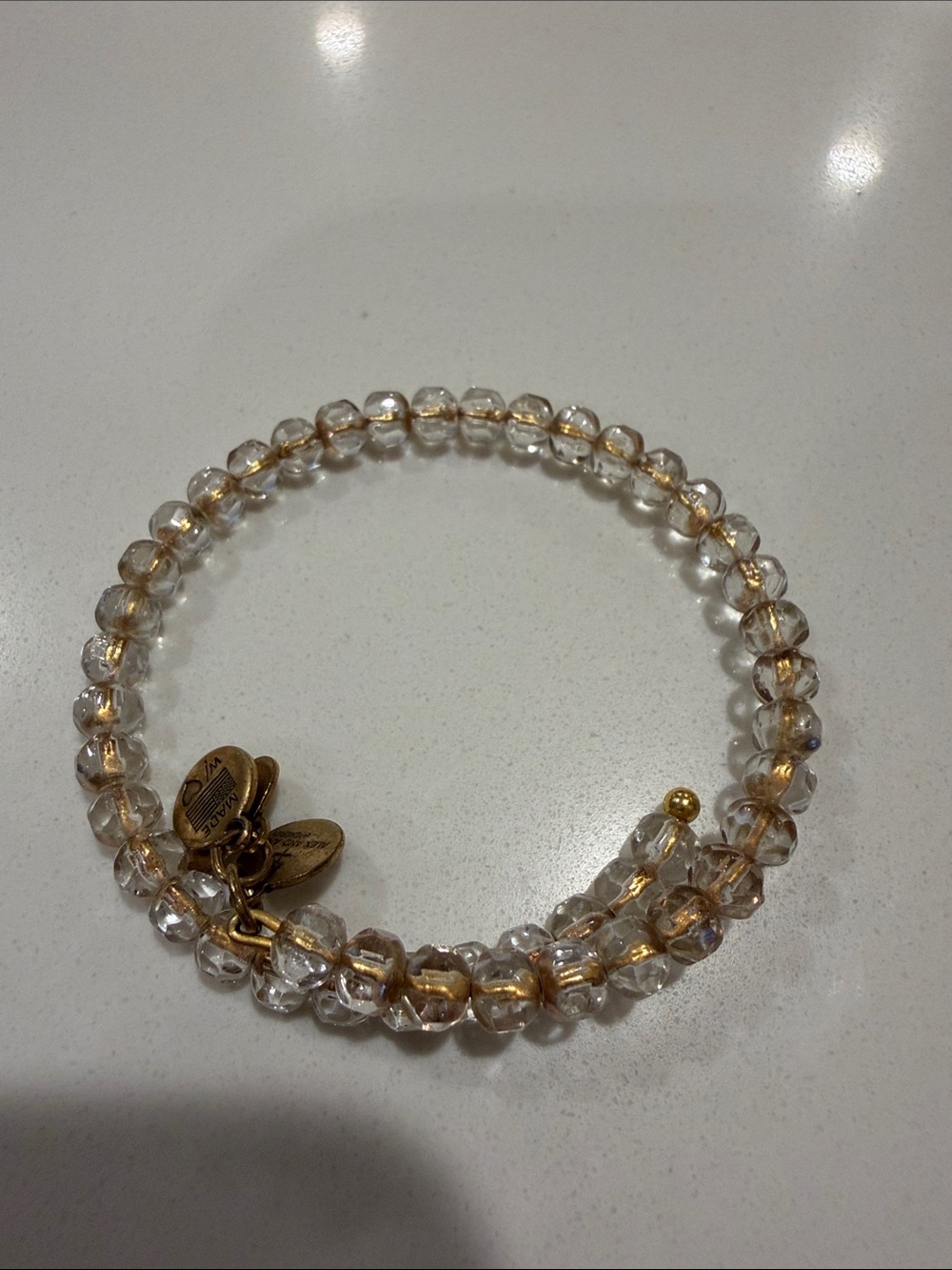 Alex and Ani Clear Beaded Wrap Bracelet with Gold Accents